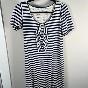 See By Chloe Breton Stripe Short sleeve blue White dress Ruffle Front
